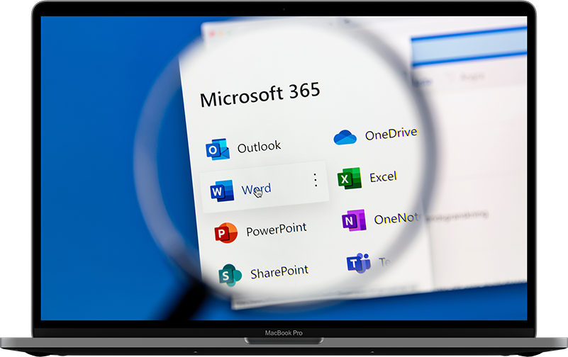 Laptop image showing Microsoft 365 icons